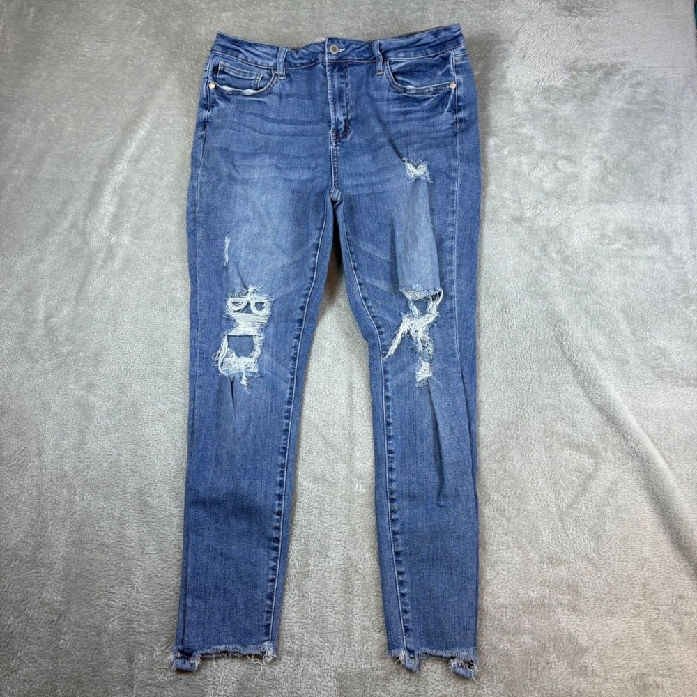 Judy Blue Jeans Women 15/32 (Fits 32x26) Skinny Fit Distress Whisker Faded Blue